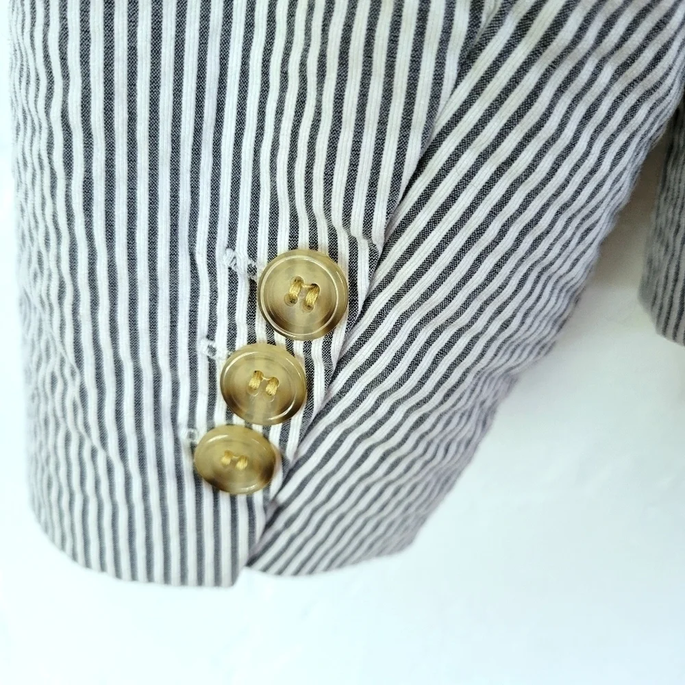 Dalia Pinstripe Blazer Sz L Cotton Blend - Picture 9 of 11